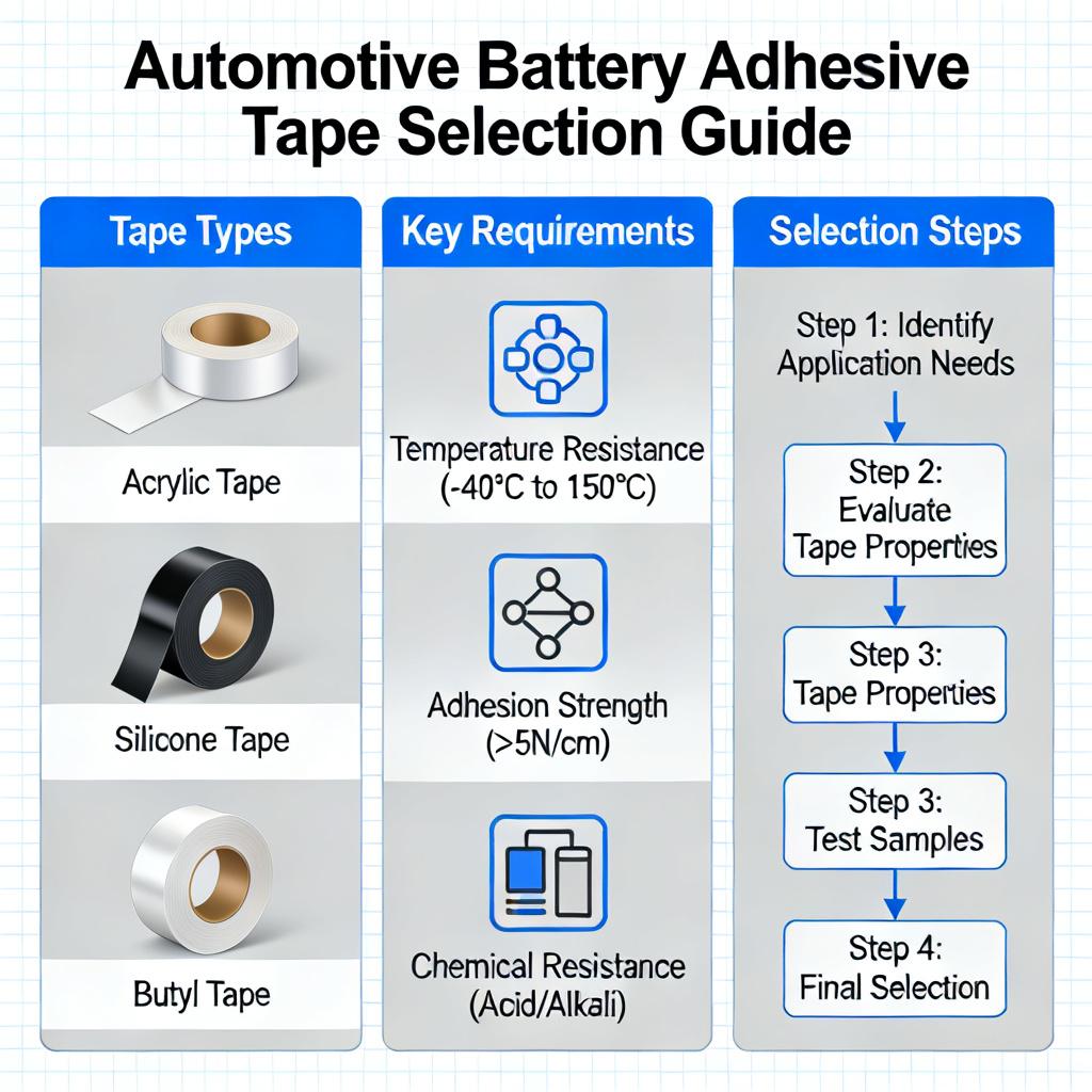 A complete guide to selecting the right adhesive tape for automotive battery assembly, including requirements, types, and application tips for EV manufacturers.